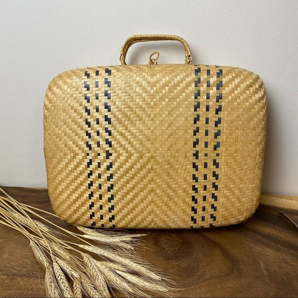 Vintage Handbags - Vintage Wicker Handbag Woven, Top Handle Bag, Wicker Briefcase Bag
